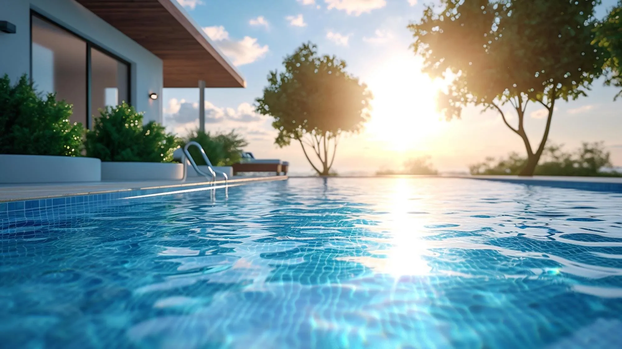 Piscina privada al atardecer